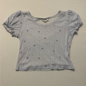 Blue Floral Patterned Lace Top